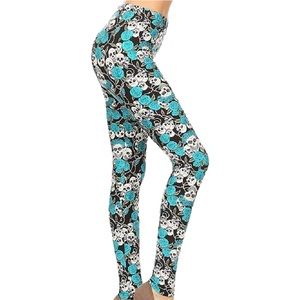 Sugar Skulls Turquoise Roses Ultra Soft Leggings